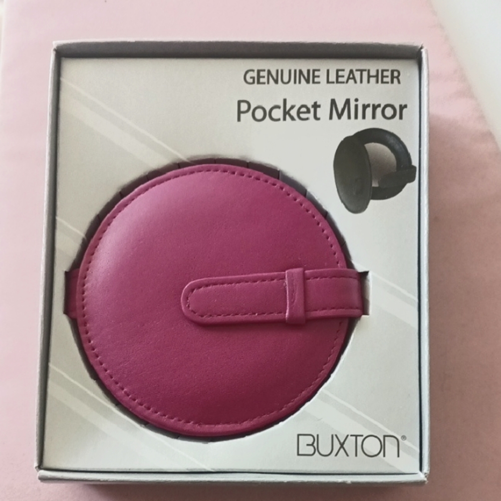 Buxton Fuchsia Leather Compact Mirror Great Gift Lightweight